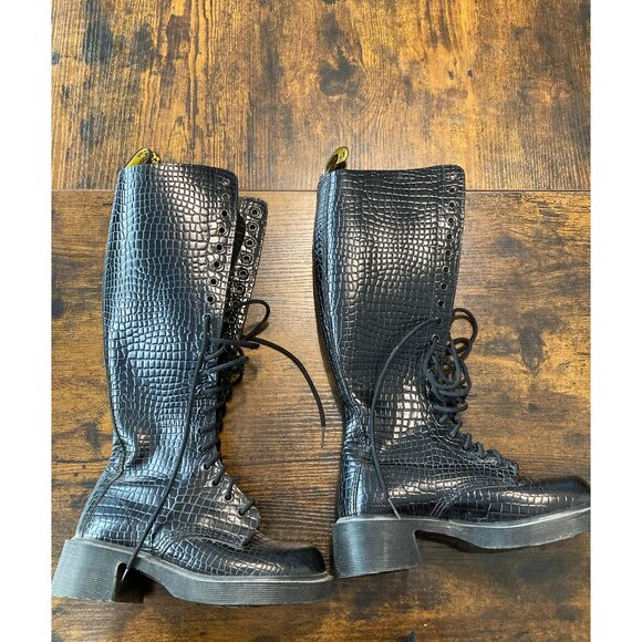 Dr. Martins Knee High Black Croc/Snake Skin Boots - Vintage...